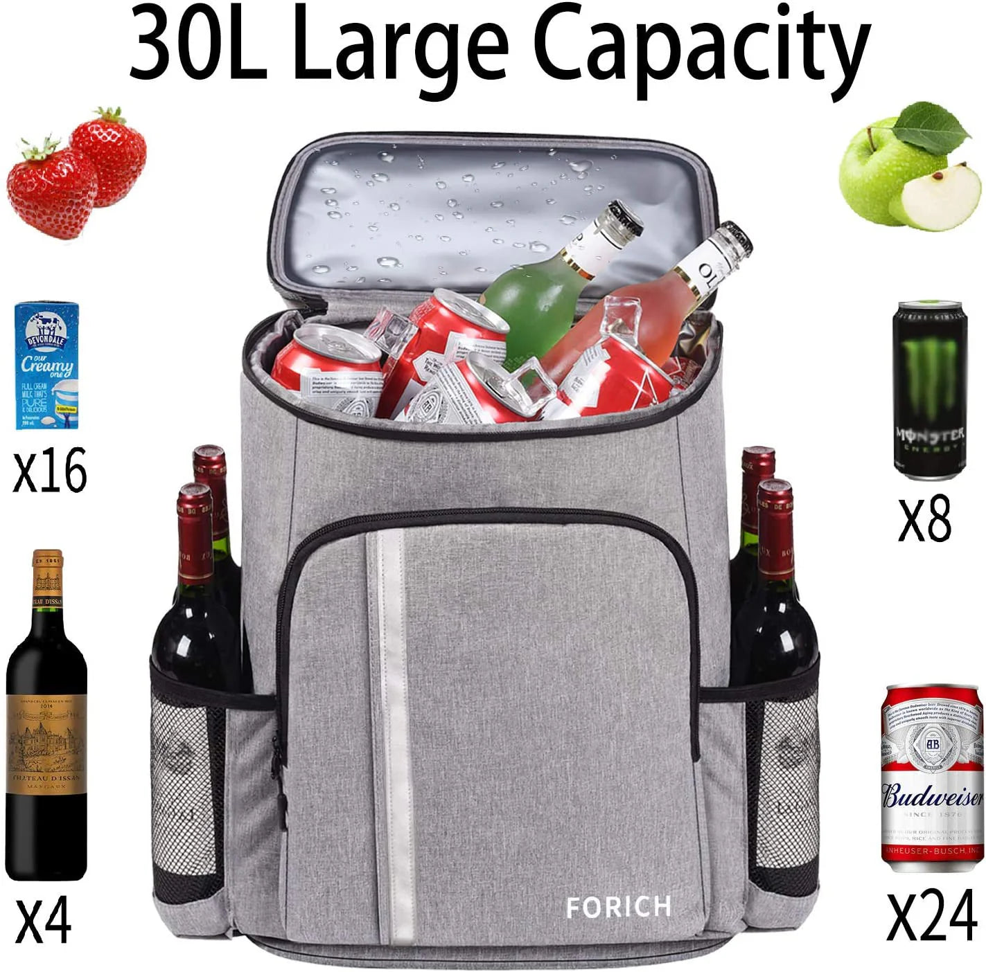 Insulated Waterproof Backpack Cooler - Lightweight Soft Cooler Bag for Men and Women, Ideal for Work, Lunch, Picnics, Camping, and Hiking, Holds Up to 30 Cans
